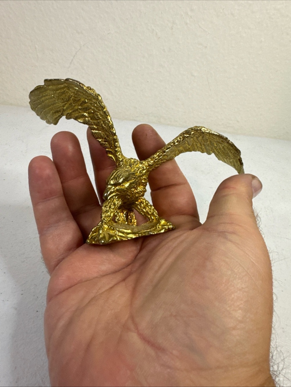 Vintage Cast Brass Gold Metal Bald Eagle Figure Statue Brass  Paperweight 4”